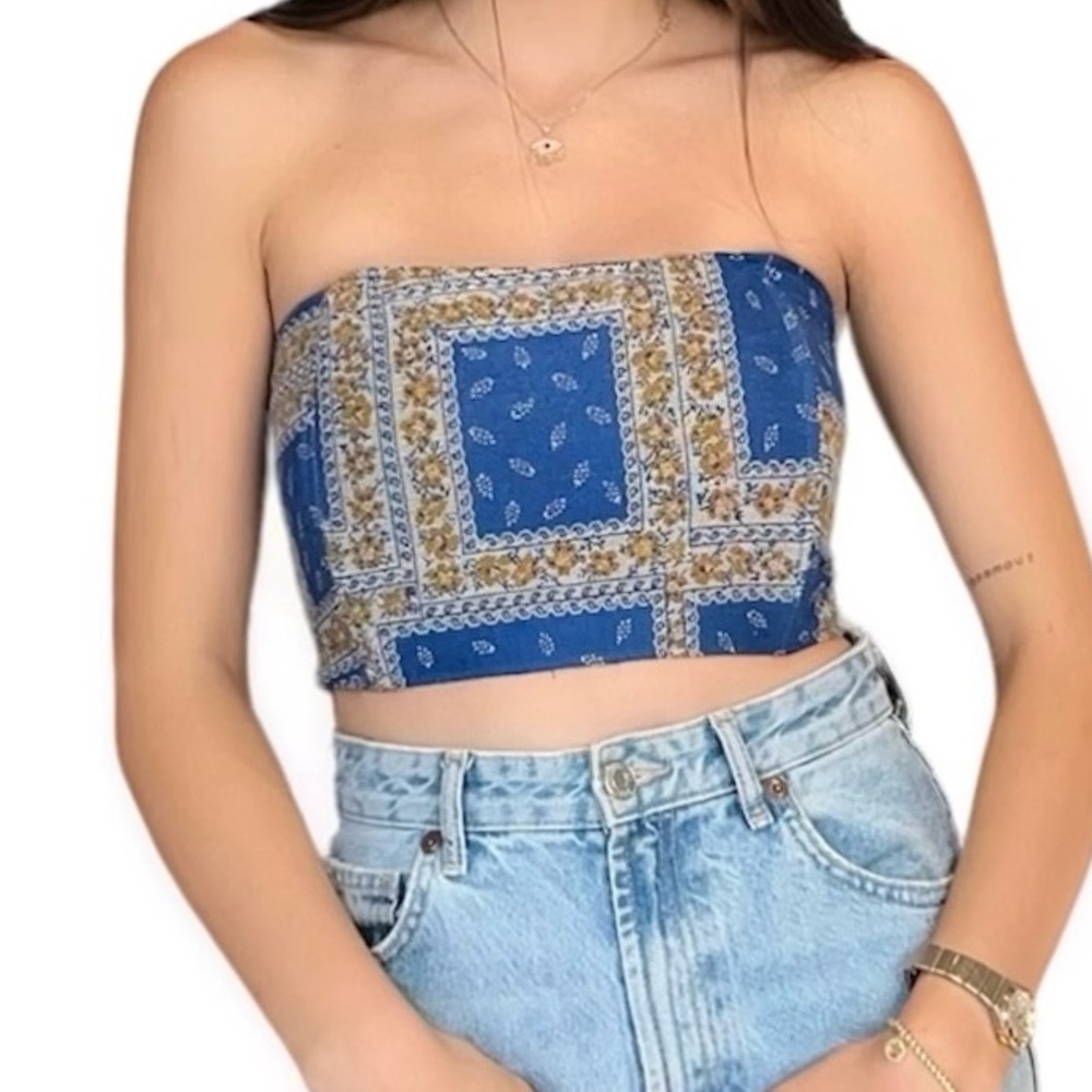 Blue Crop Top - free size- Corset Vintage